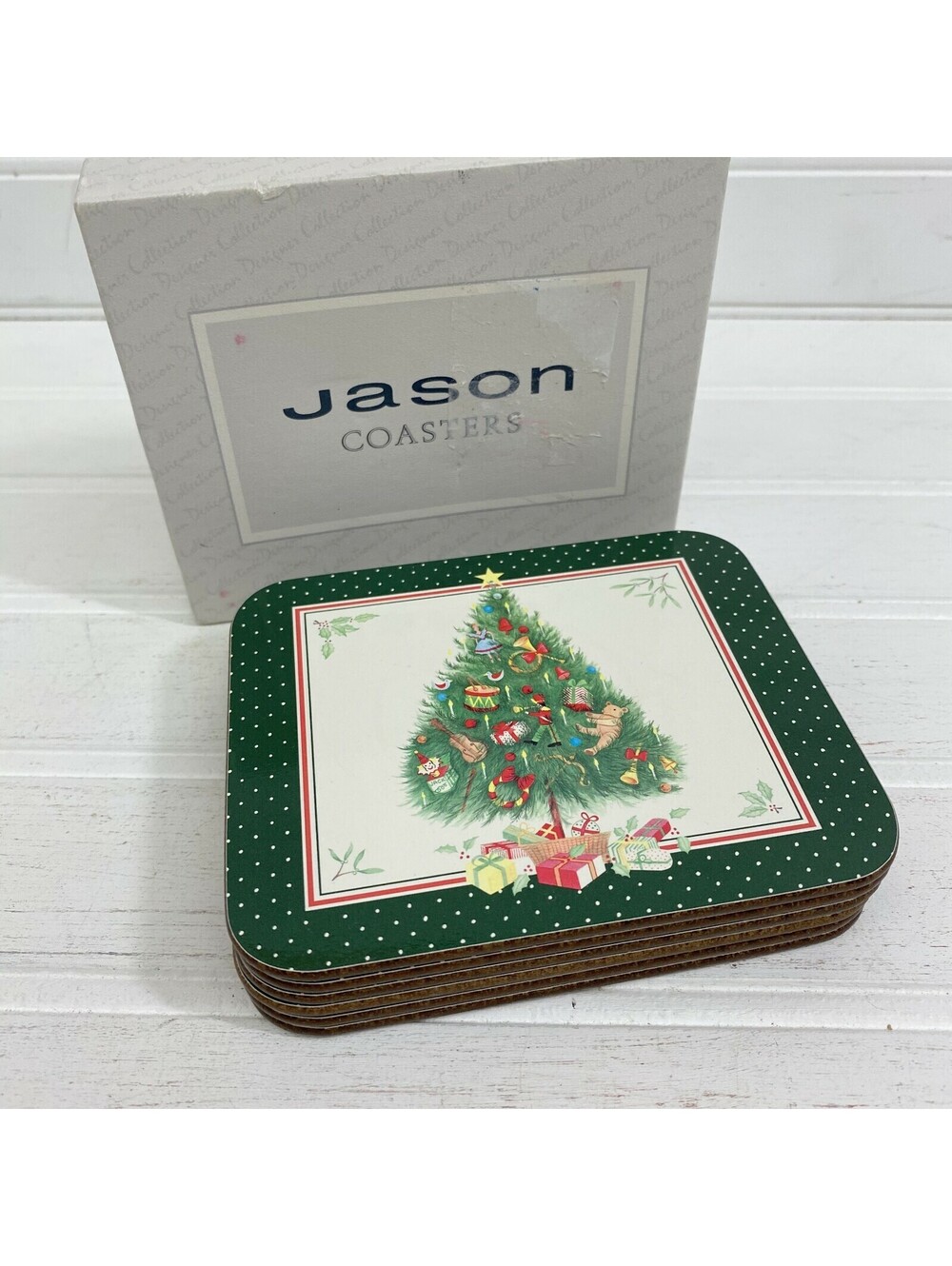 Christmas Tree Green Coasters Jason New Zealand Boxed Set of 6